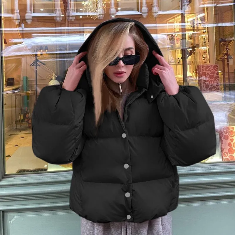 Ashore Shop Cotton Padded Women Parkas Winter Warm Loose Solid Thicken Coats