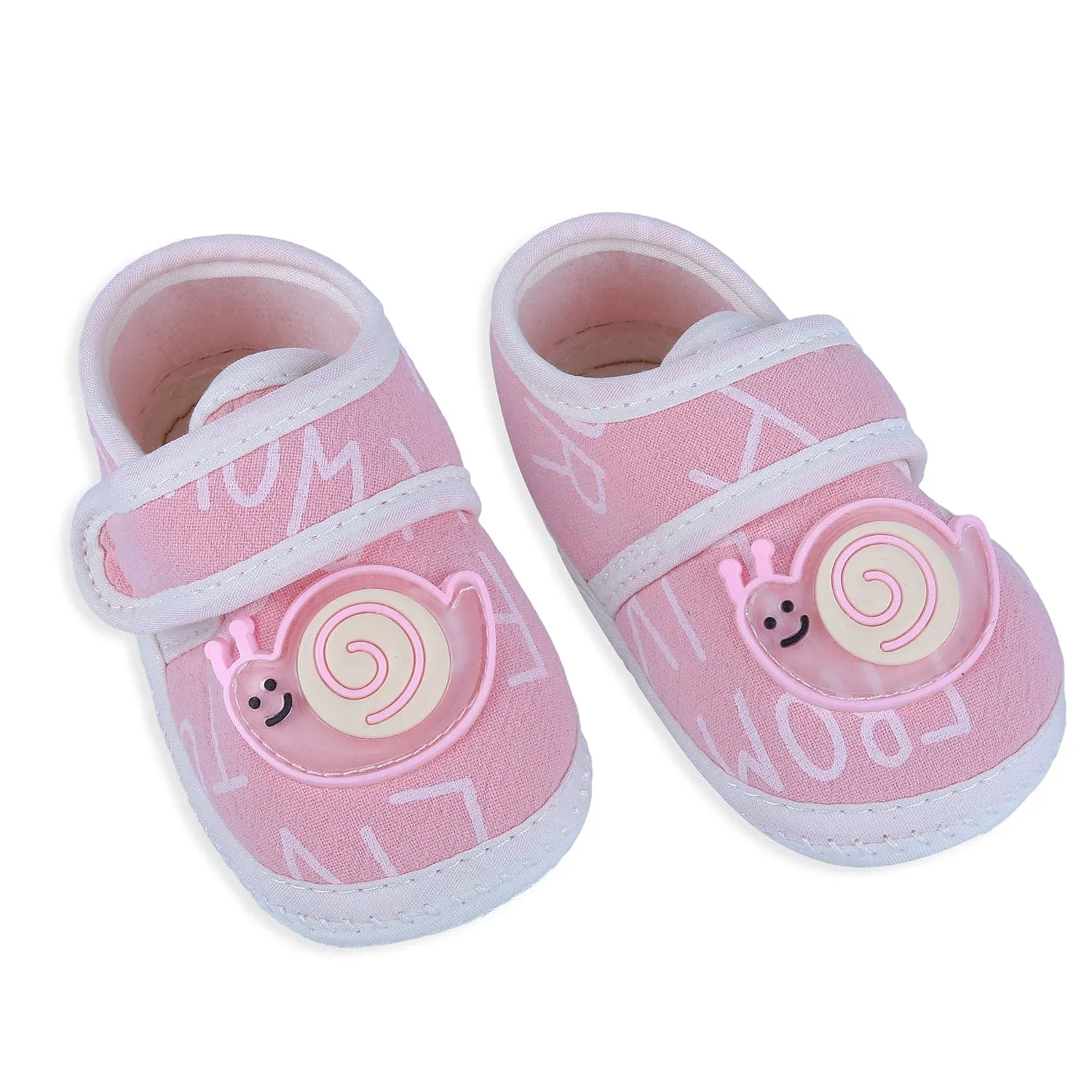 Baby Moo Snail Applique Velcro Strap Non-slip Kids Booties - Pink