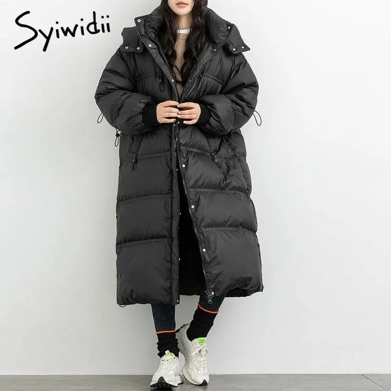 Back to College Joskaa Thicken Oversized Winter Women Jacket with A Hood Stand Collar Female Parkas Black Coat Casual X-long Puffer Outerwear