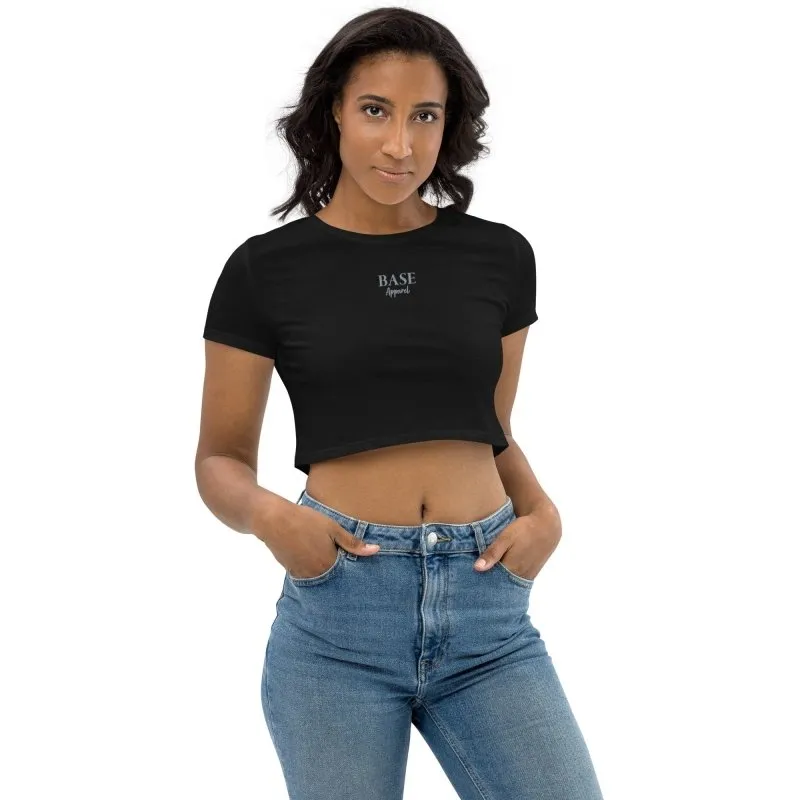 Base Apparel Embroidered Organic Crop Top - BA Silver