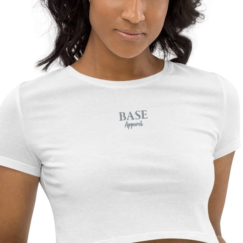 Base Apparel Embroidered Organic Crop Top - BA Silver