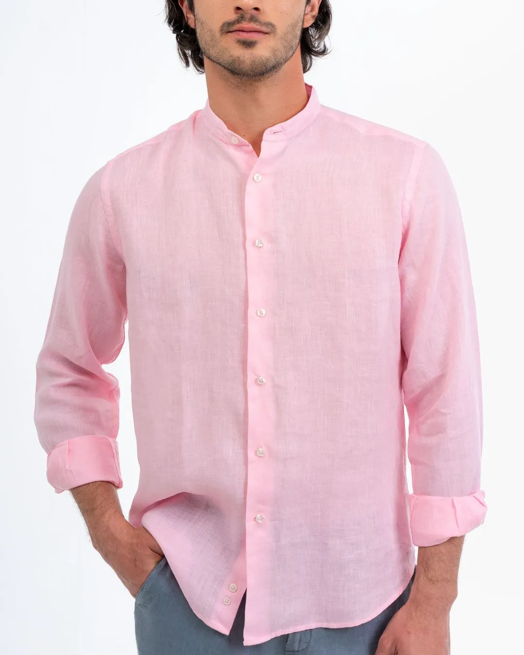 basic linen shirt mao pink