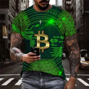 Bitcoin T-shirt Men Retro Funny T shirts Abstract Anime Clothes Green T-shirts 3d