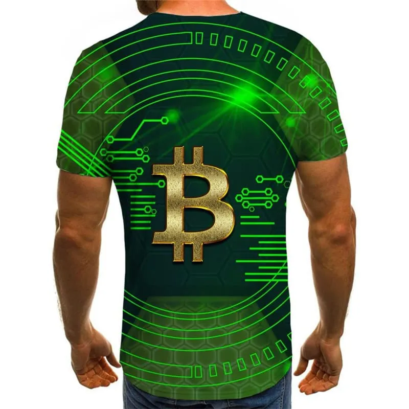 Bitcoin T-shirt Men Retro Funny T shirts Abstract Anime Clothes Green T-shirts 3d