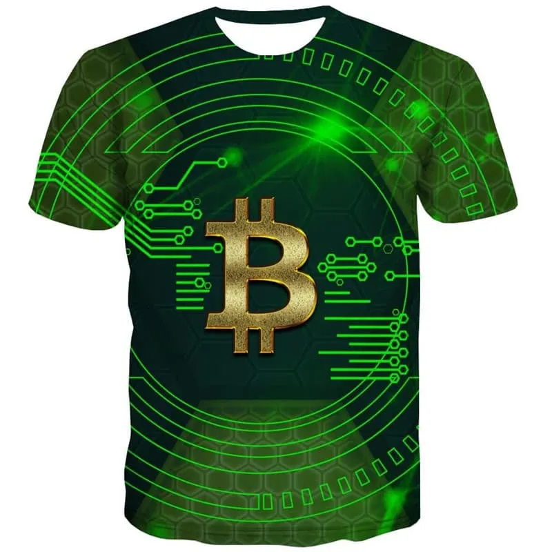 Bitcoin T-shirt Men Retro Funny T shirts Abstract Anime Clothes Green T-shirts 3d