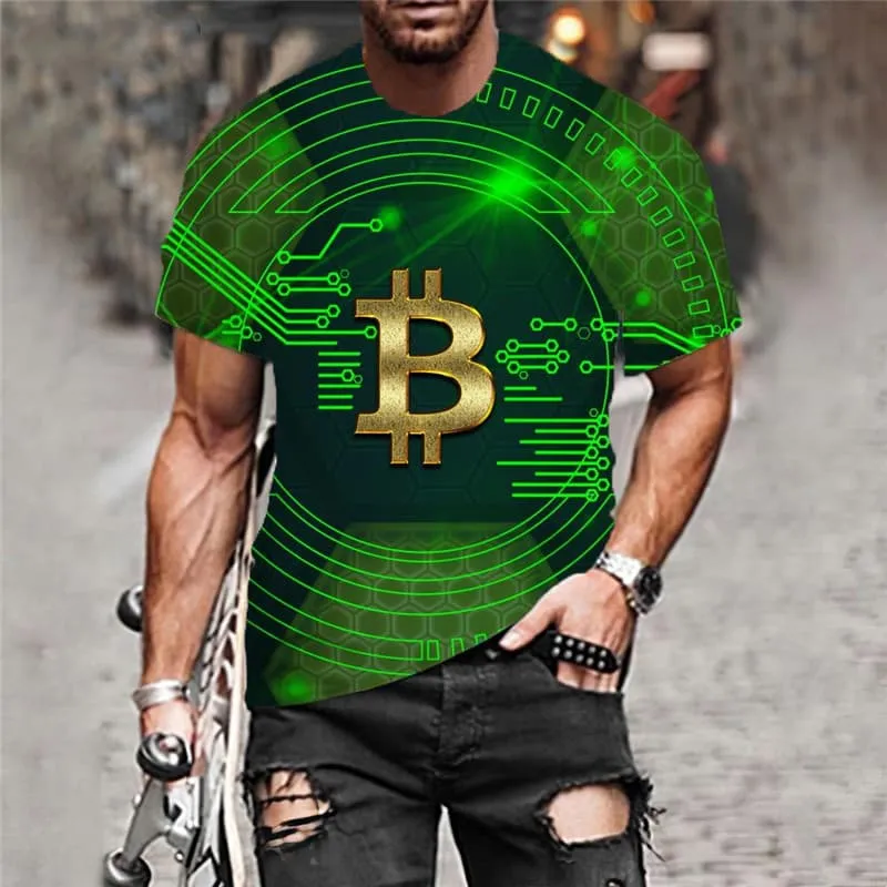 Bitcoin T-shirt Men Retro Funny T shirts Abstract Anime Clothes Green T-shirts 3d