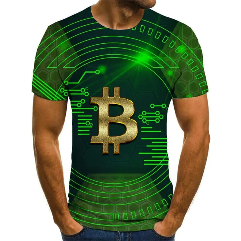 Bitcoin T-shirt Men Retro Funny T shirts Abstract Anime Clothes Green T-shirts 3d