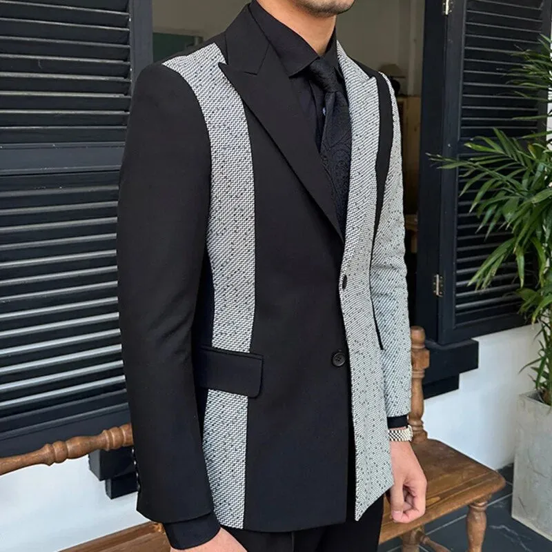 Black White Patchwork Single Breasted Suit