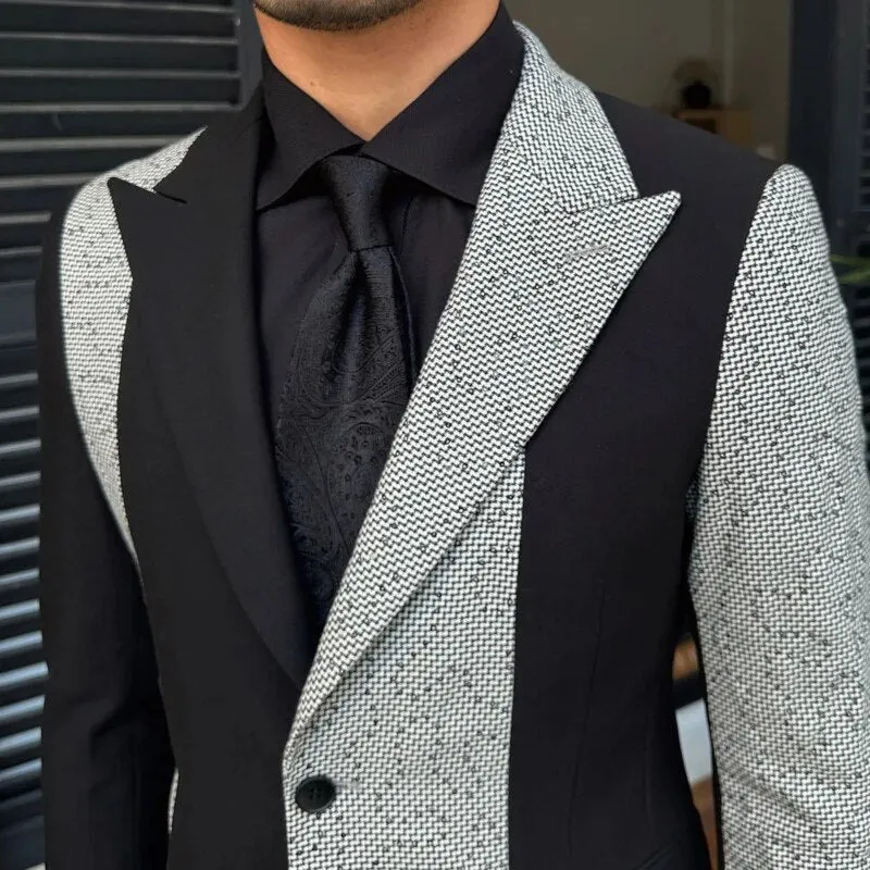 Black White Patchwork Single Breasted Suit