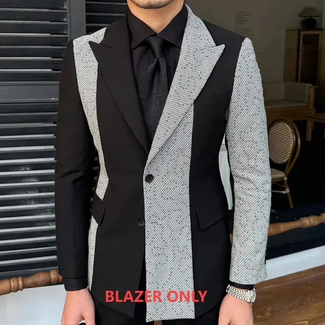 Black White Patchwork Single Breasted Suit