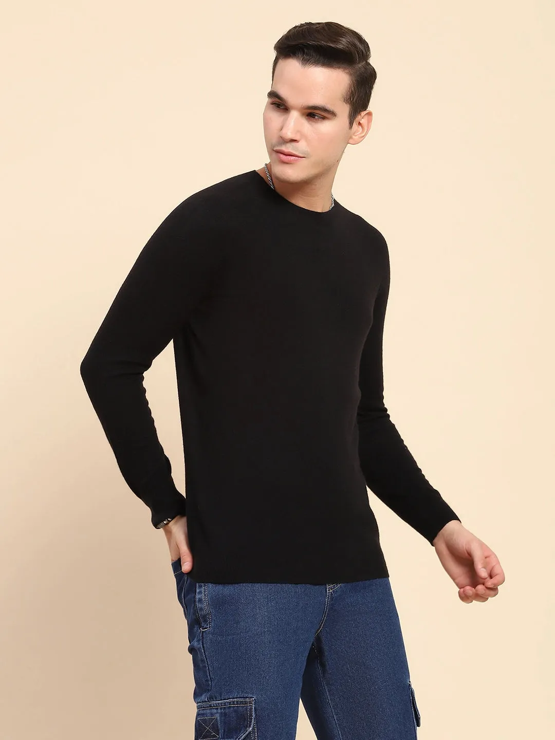 Black Wool Blend Knit Winter Wear Pullover