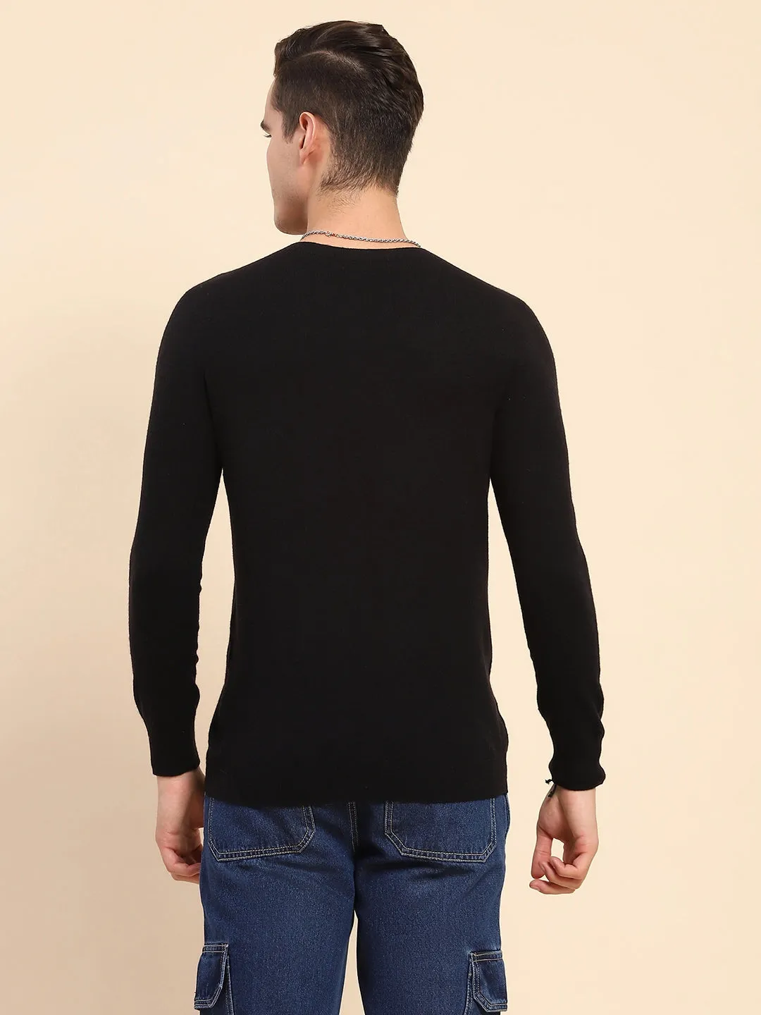 Black Wool Blend Knit Winter Wear Pullover