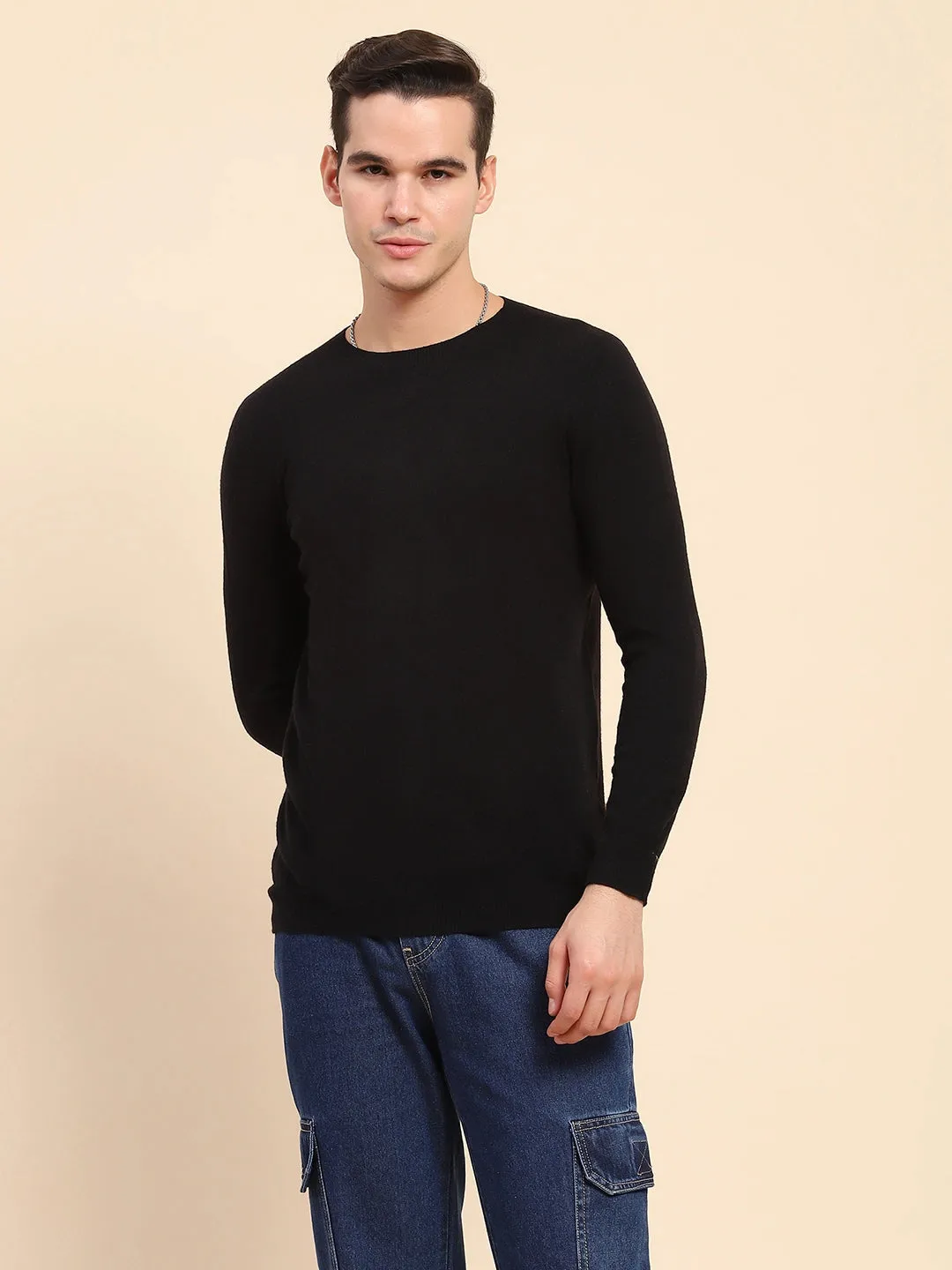 Black Wool Blend Knit Winter Wear Pullover