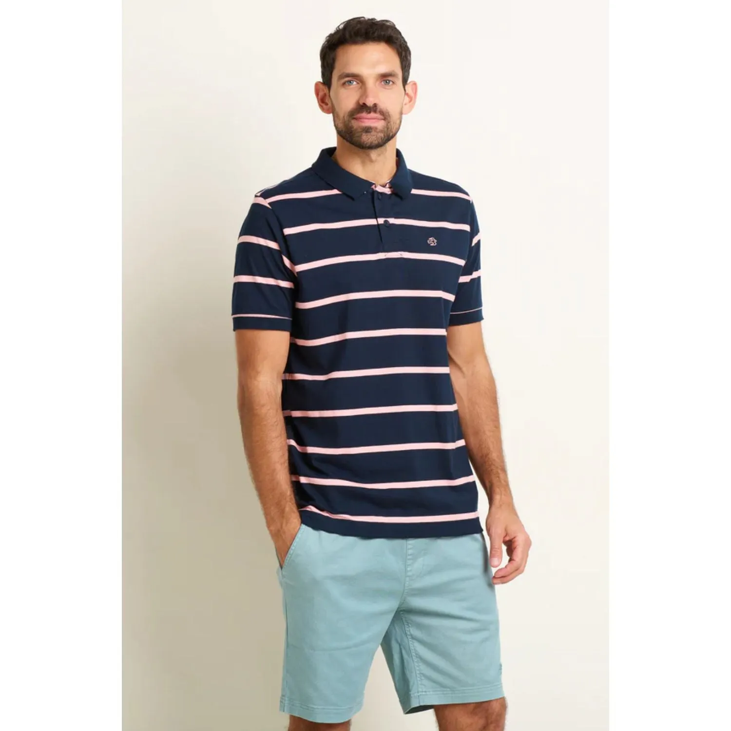 Brakeburn XL Navy/Pink Stripe Polo Shirt