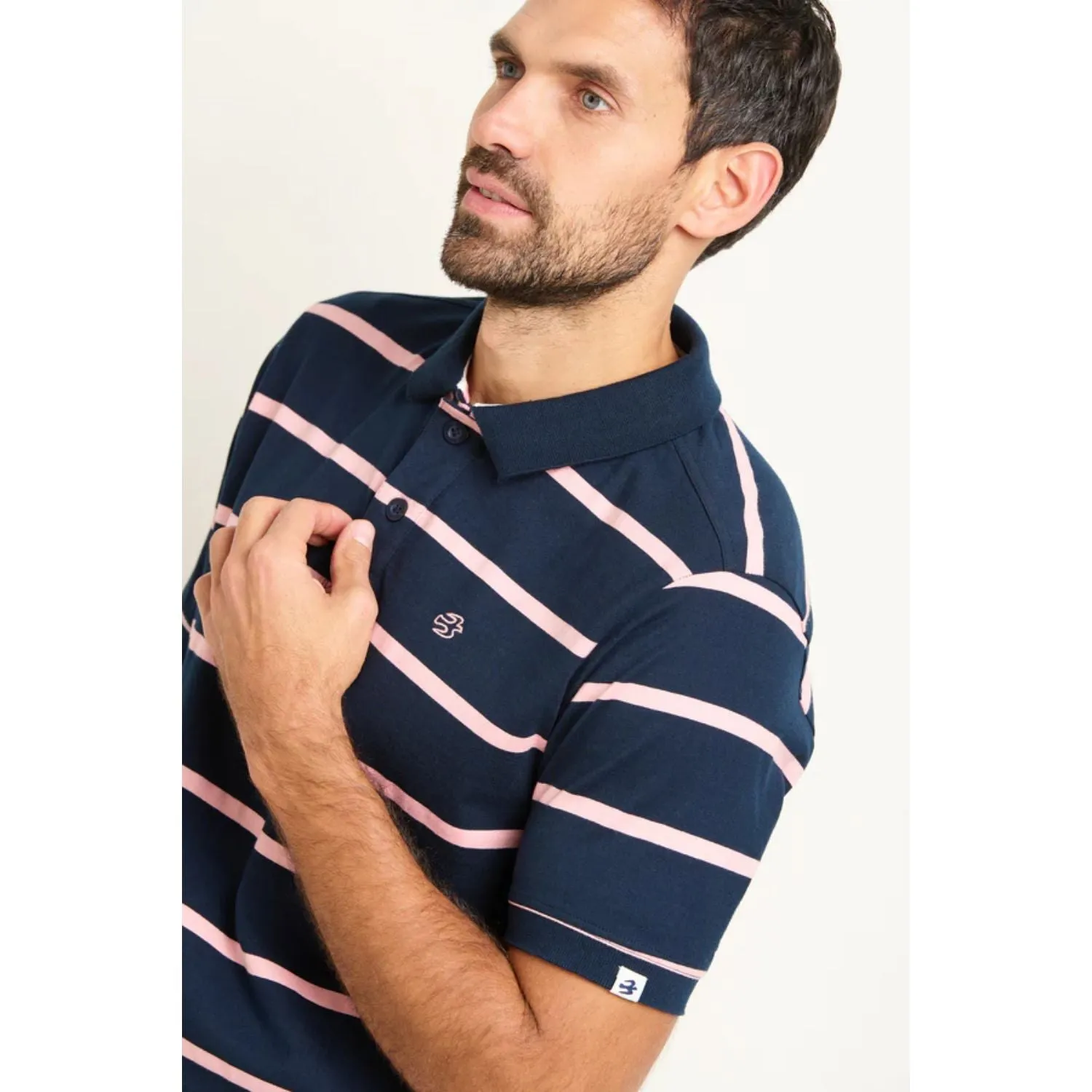 Brakeburn XL Navy/Pink Stripe Polo Shirt