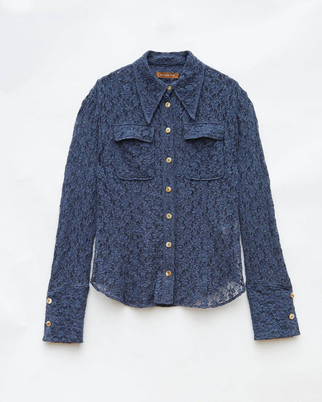 Camille Shirt Cotton Blend Lace Navy