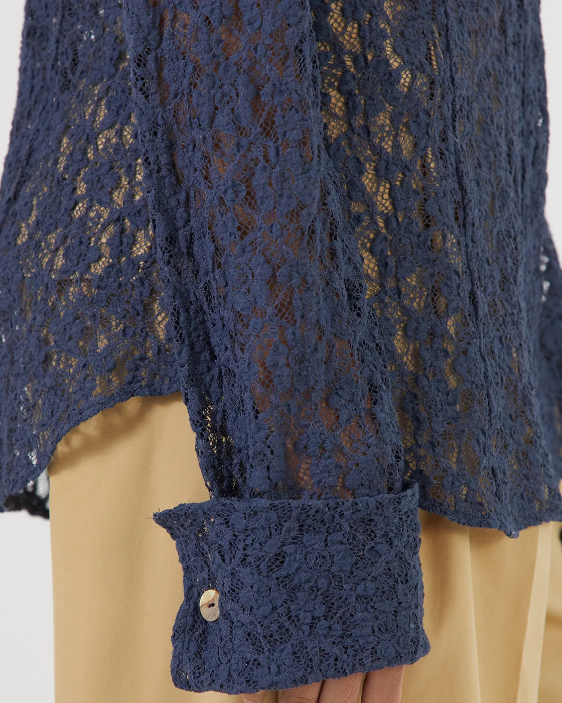 Camille Shirt Cotton Blend Lace Navy