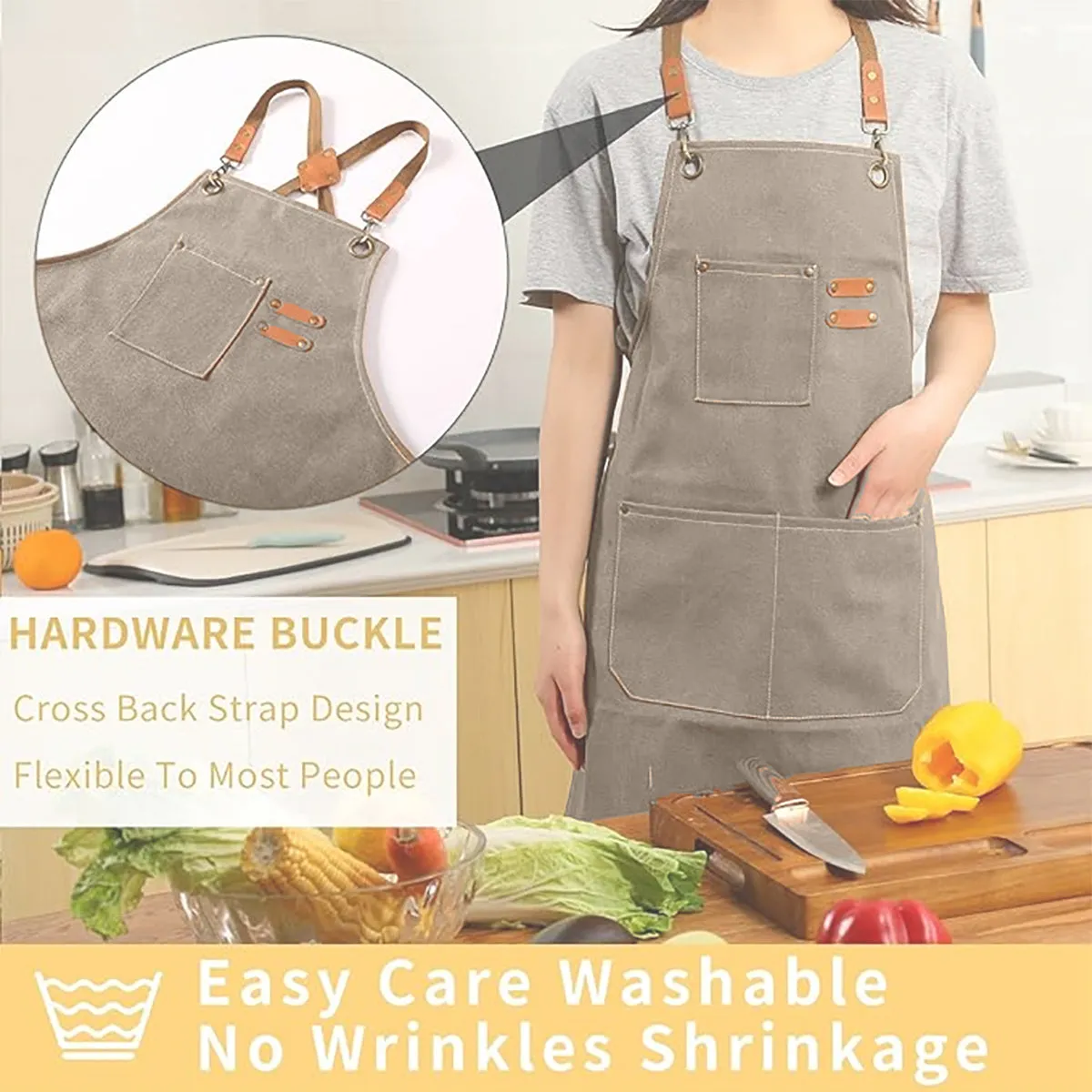 Chef Aprons Canvas Cross Back Premium : Stylish Unisex Design with Spacious Pockets