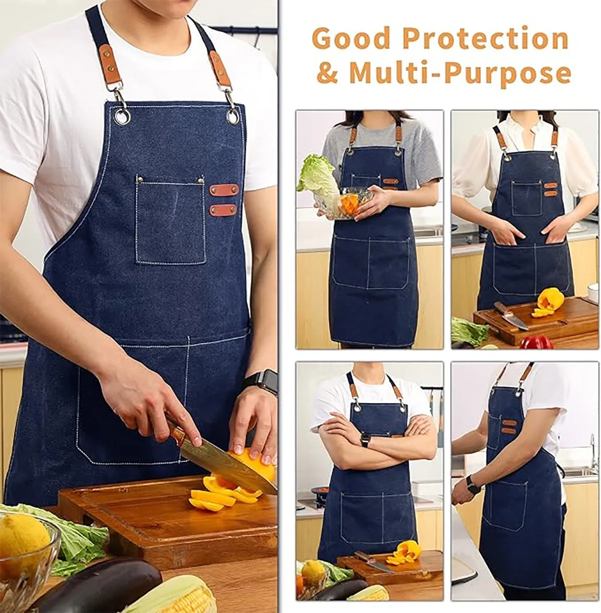 Chef Aprons Canvas Cross Back Premium : Stylish Unisex Design with Spacious Pockets