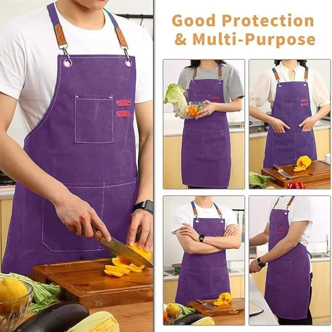 Chef Aprons Canvas Cross Back Premium : Stylish Unisex Design with Spacious Pockets