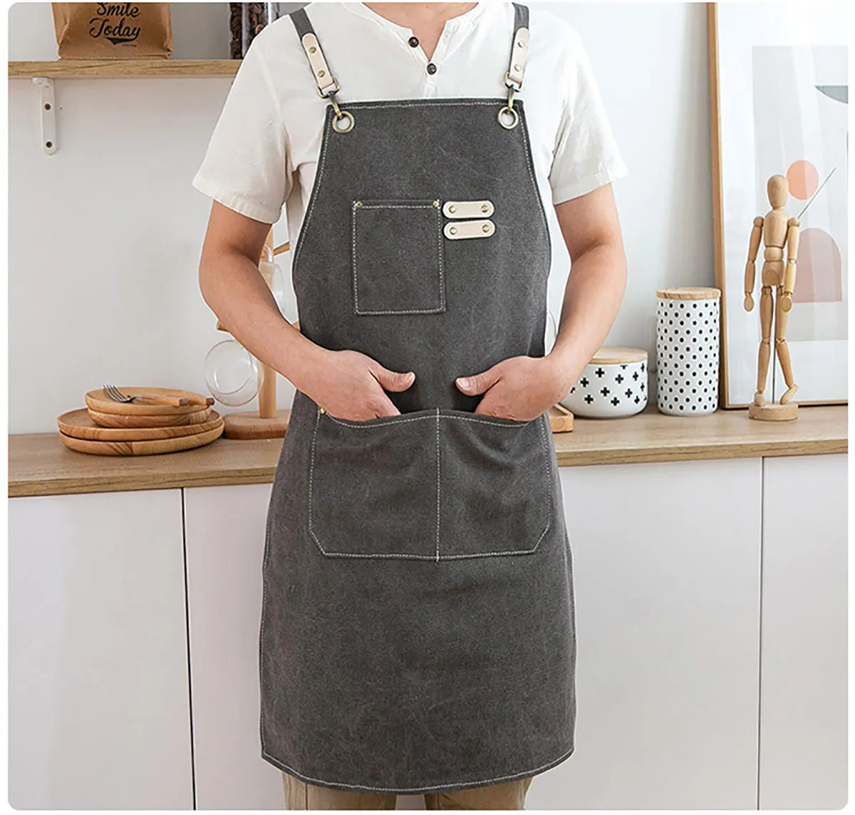 Chef Aprons Canvas Cross Back Premium : Stylish Unisex Design with Spacious Pockets