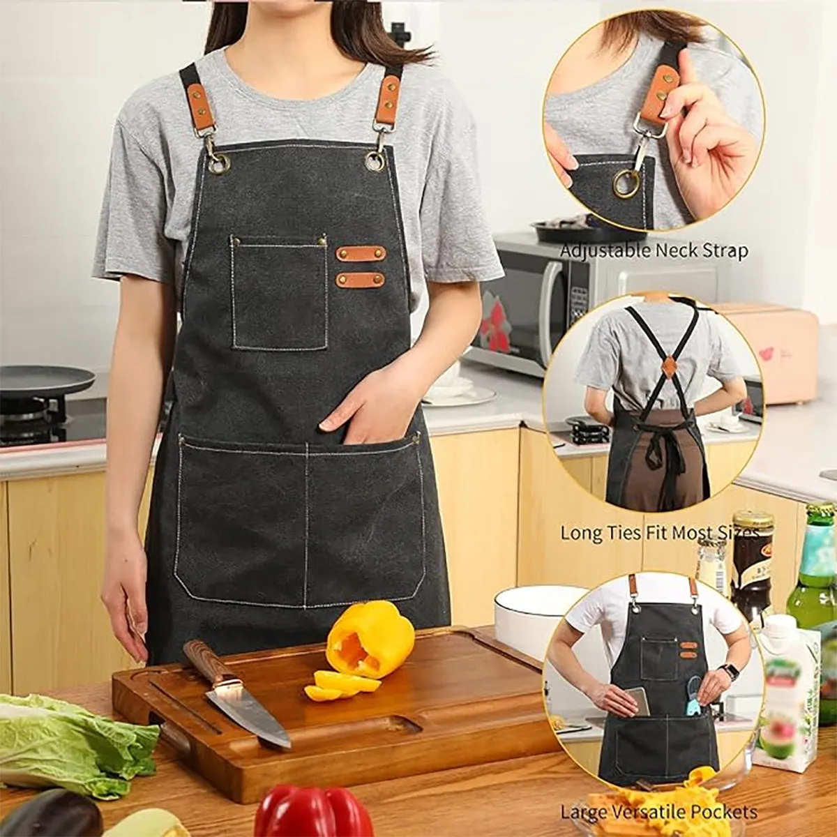 Chef Aprons Canvas Cross Back Premium : Stylish Unisex Design with Spacious Pockets