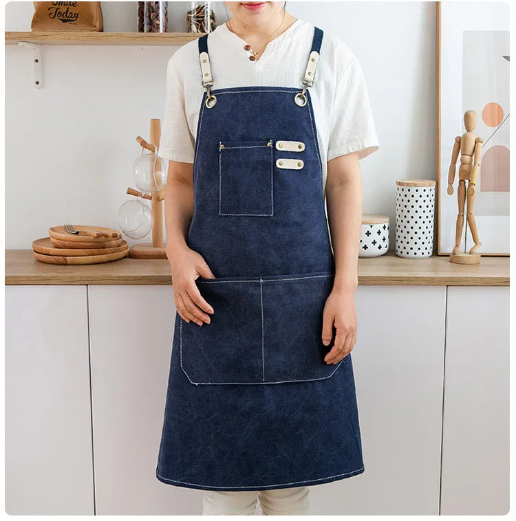 Chef Aprons Canvas Cross Back Premium : Stylish Unisex Design with Spacious Pockets