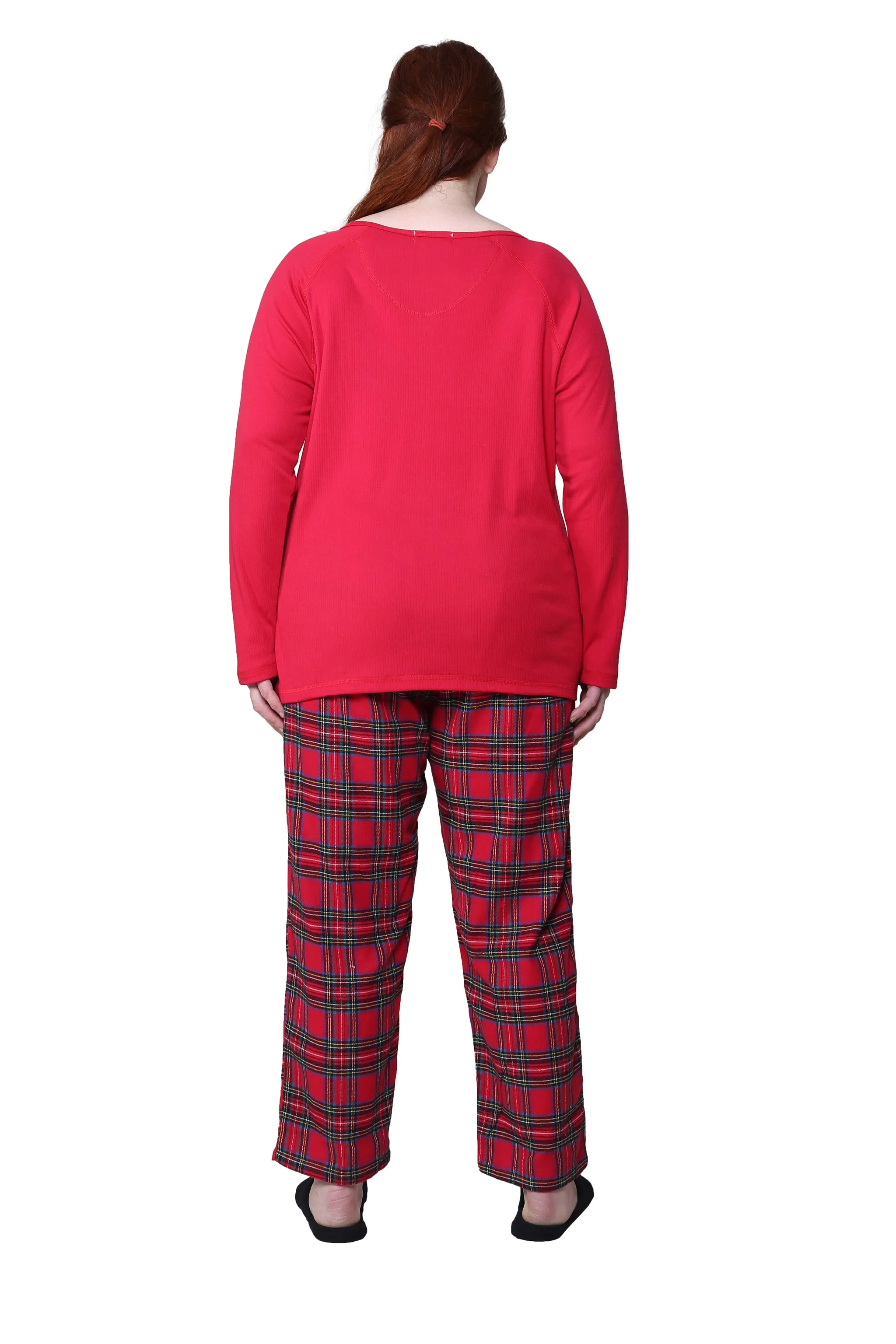 Cotton Knit Top With Flannel Pajama Set