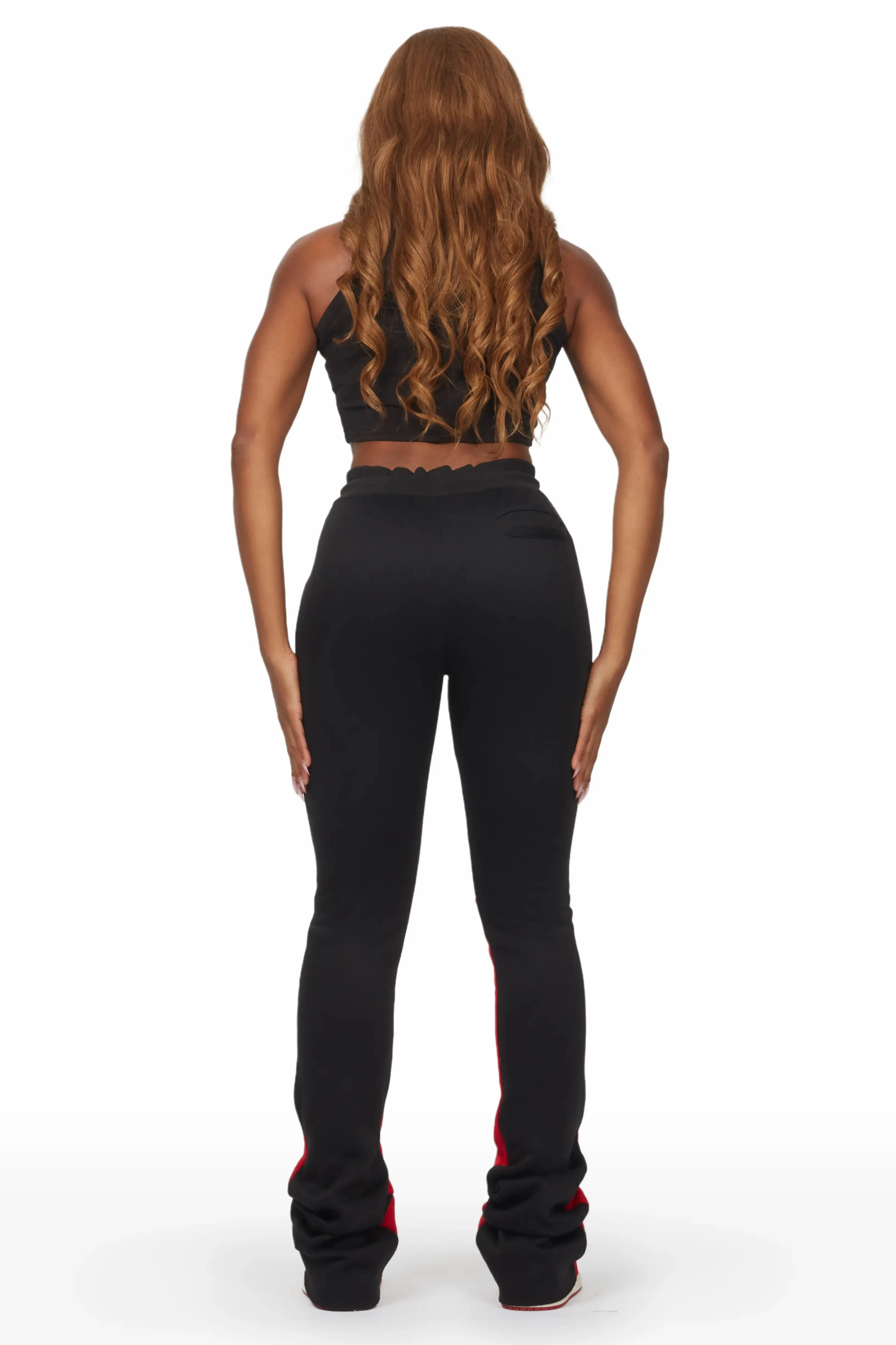 Emery Black Stacked Flare Track Pant