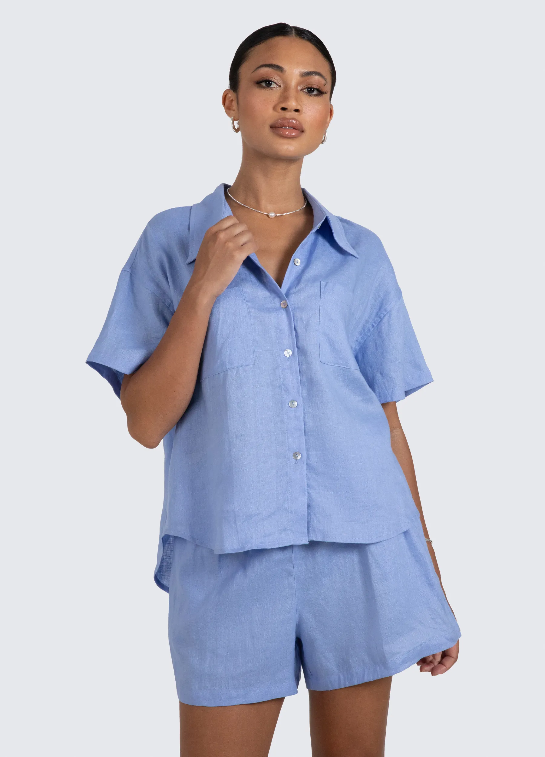 ESTL - Short Sleeve Lucinda Linen Shirt - Cornflower