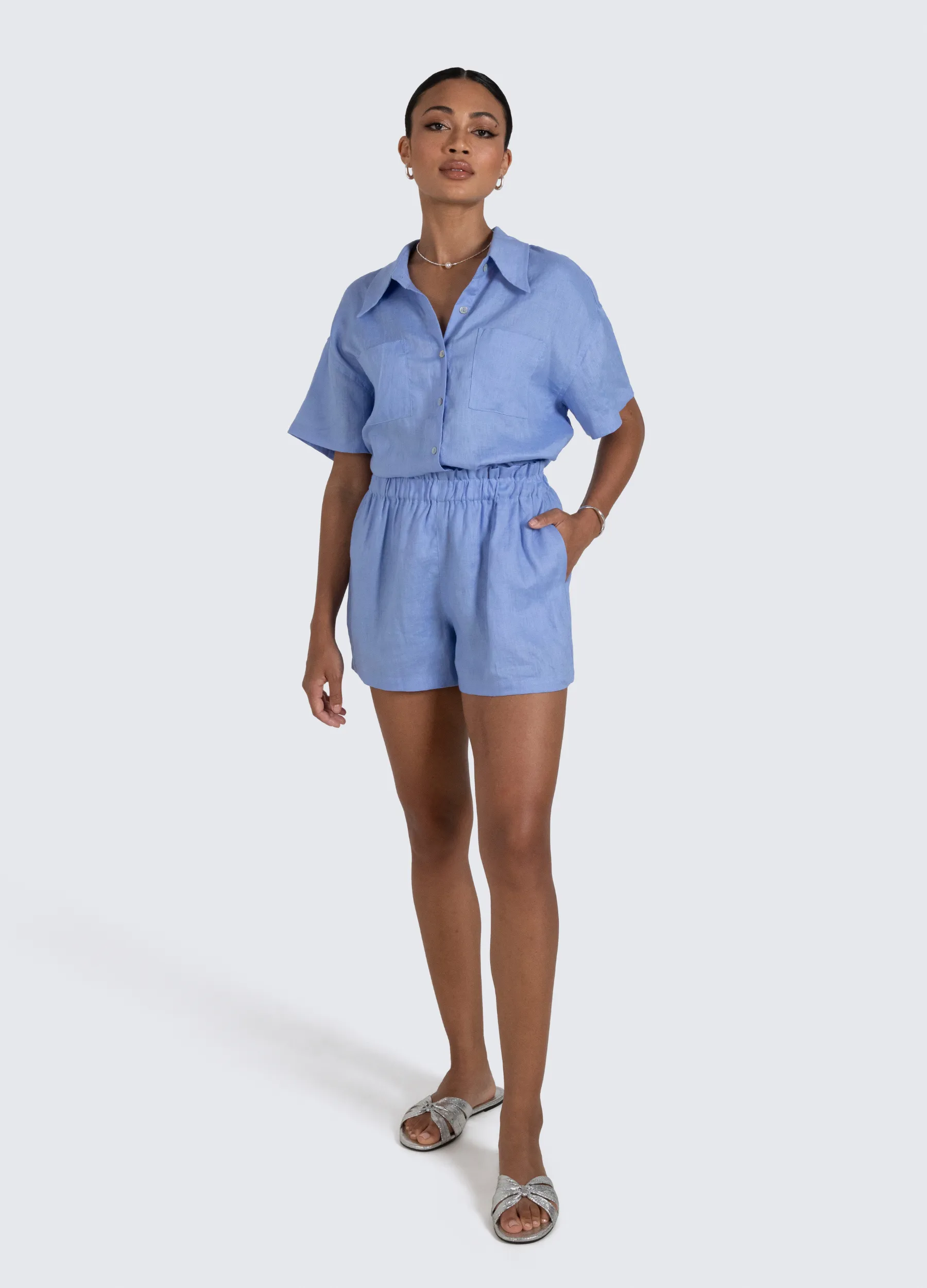 ESTL - Short Sleeve Lucinda Linen Shirt - Cornflower