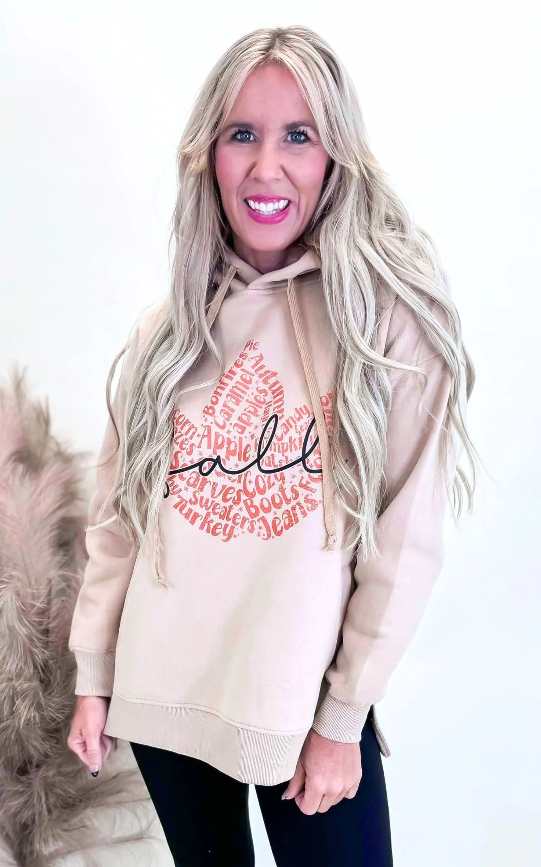 Fall Leaf Vibes Taupe Side Slit Hoodie - Final Sale