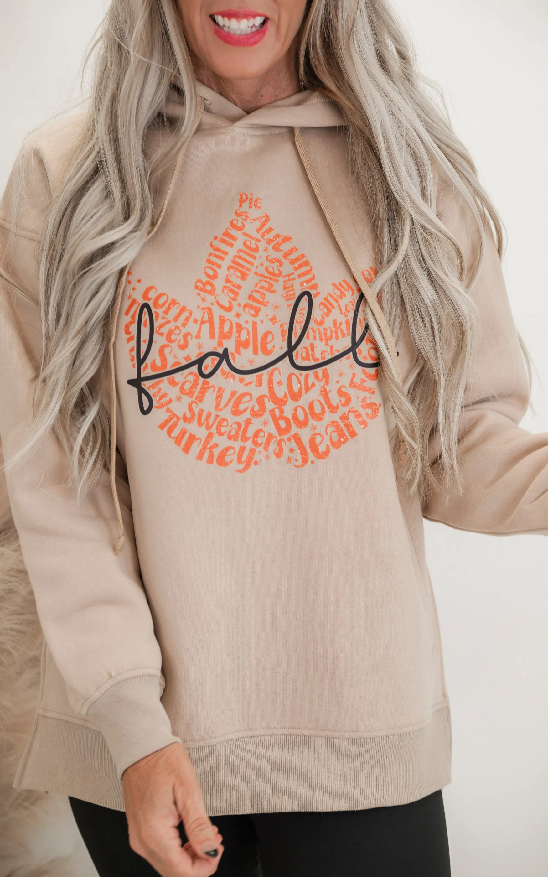 Fall Leaf Vibes Taupe Side Slit Hoodie - Final Sale