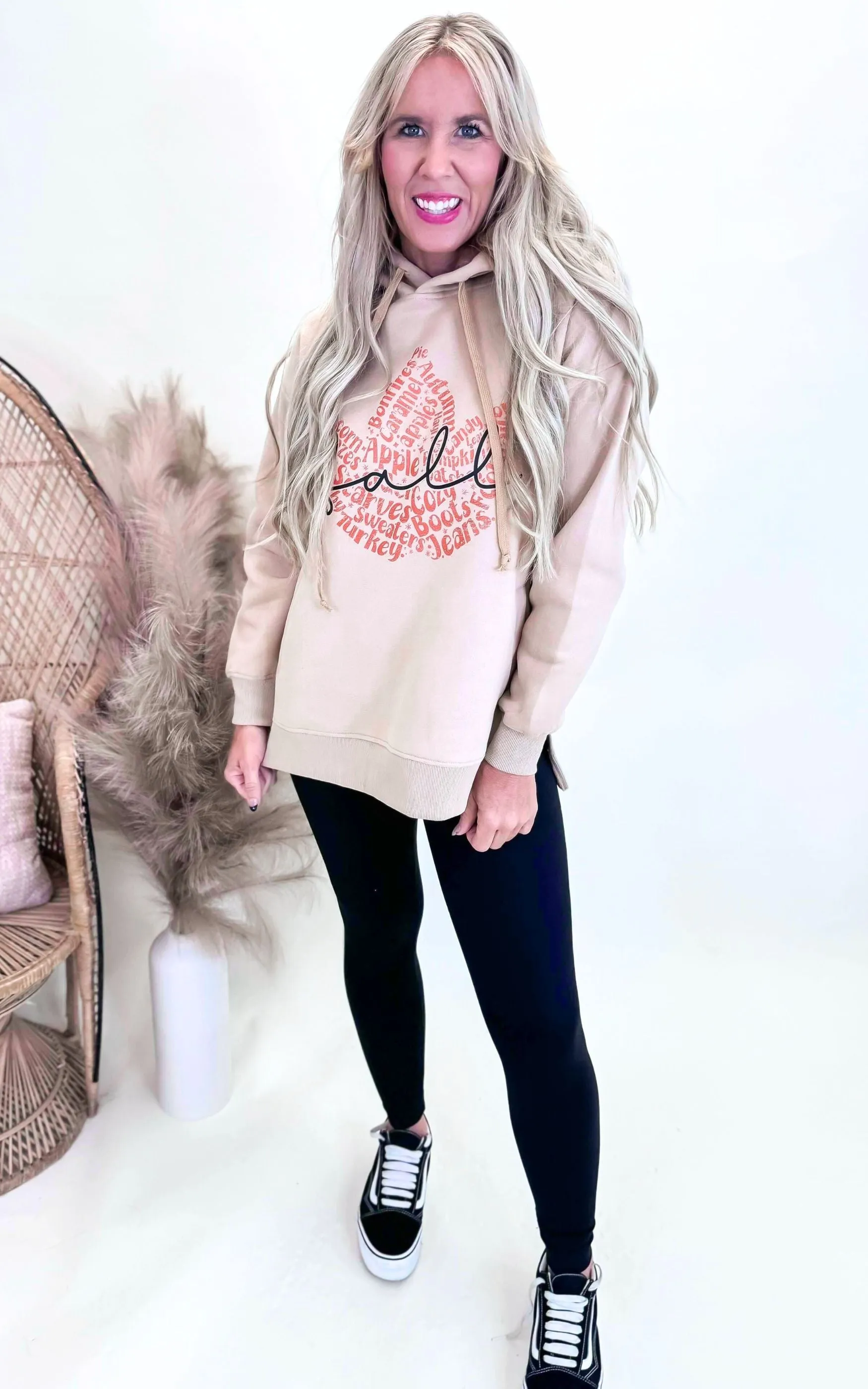 Fall Leaf Vibes Taupe Side Slit Hoodie - Final Sale