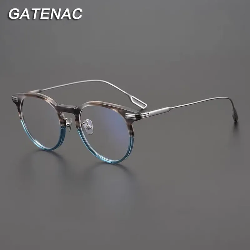 Gatenac Unisex Full Rim Round Titanium Acetate Frame Eyeglasses Gxyj702