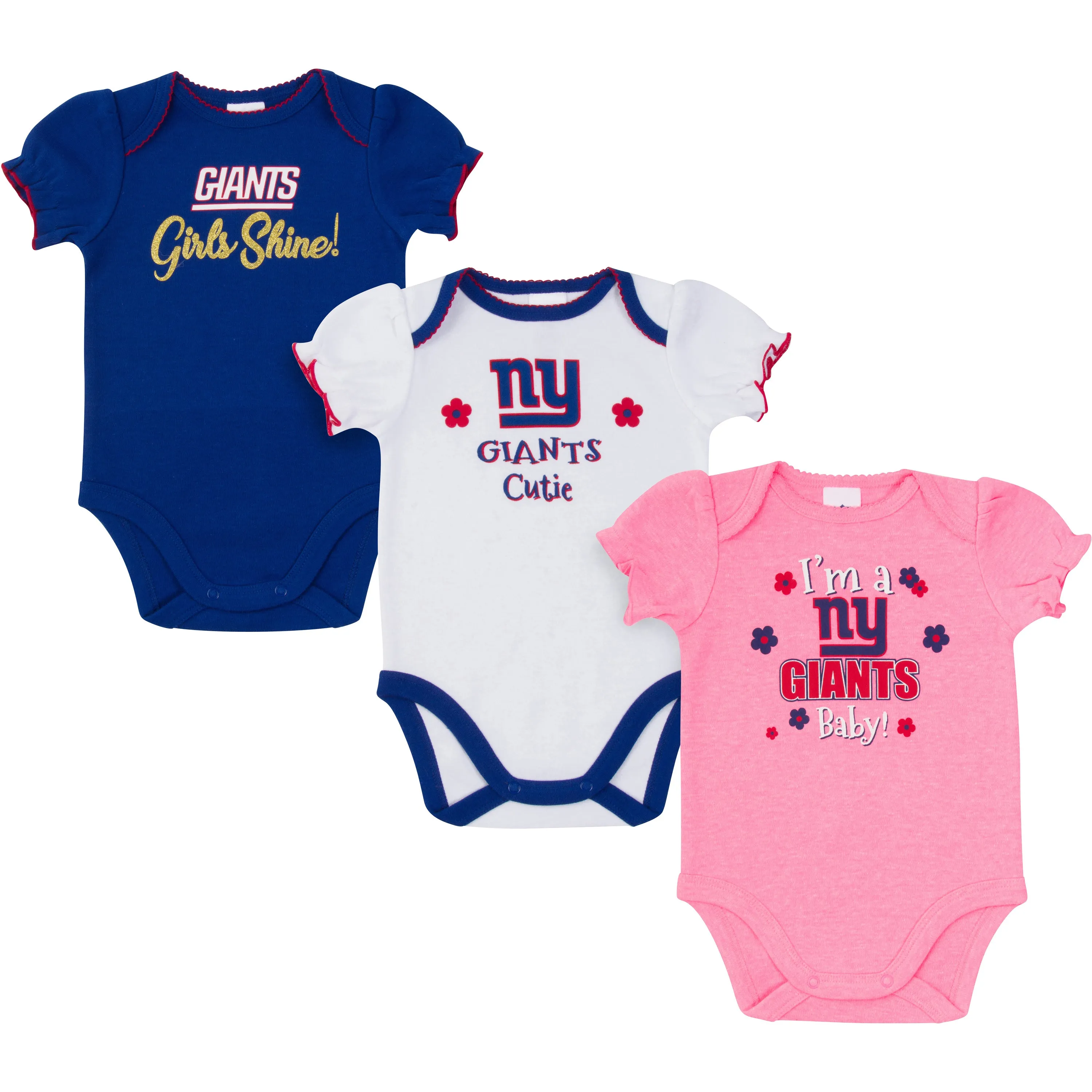 Giants Girls Shine 3 Pack Short Sleeved Bodysuits