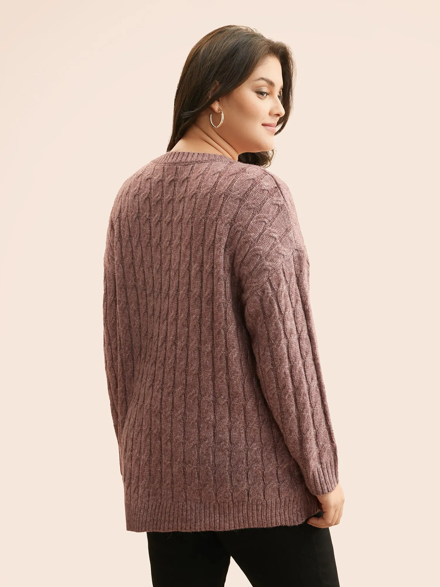 Heather Texture Cable Knit Pullover