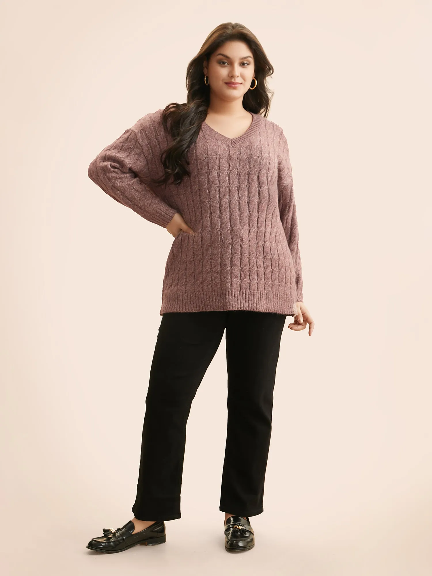 Heather Texture Cable Knit Pullover