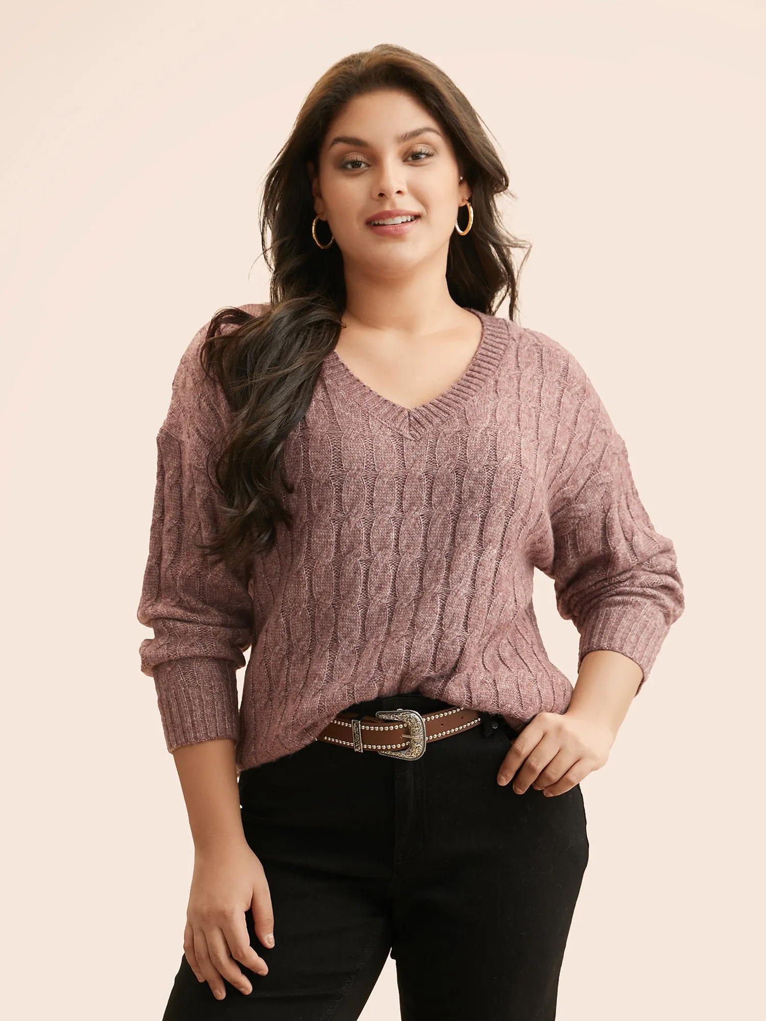 Heather Texture Cable Knit Pullover