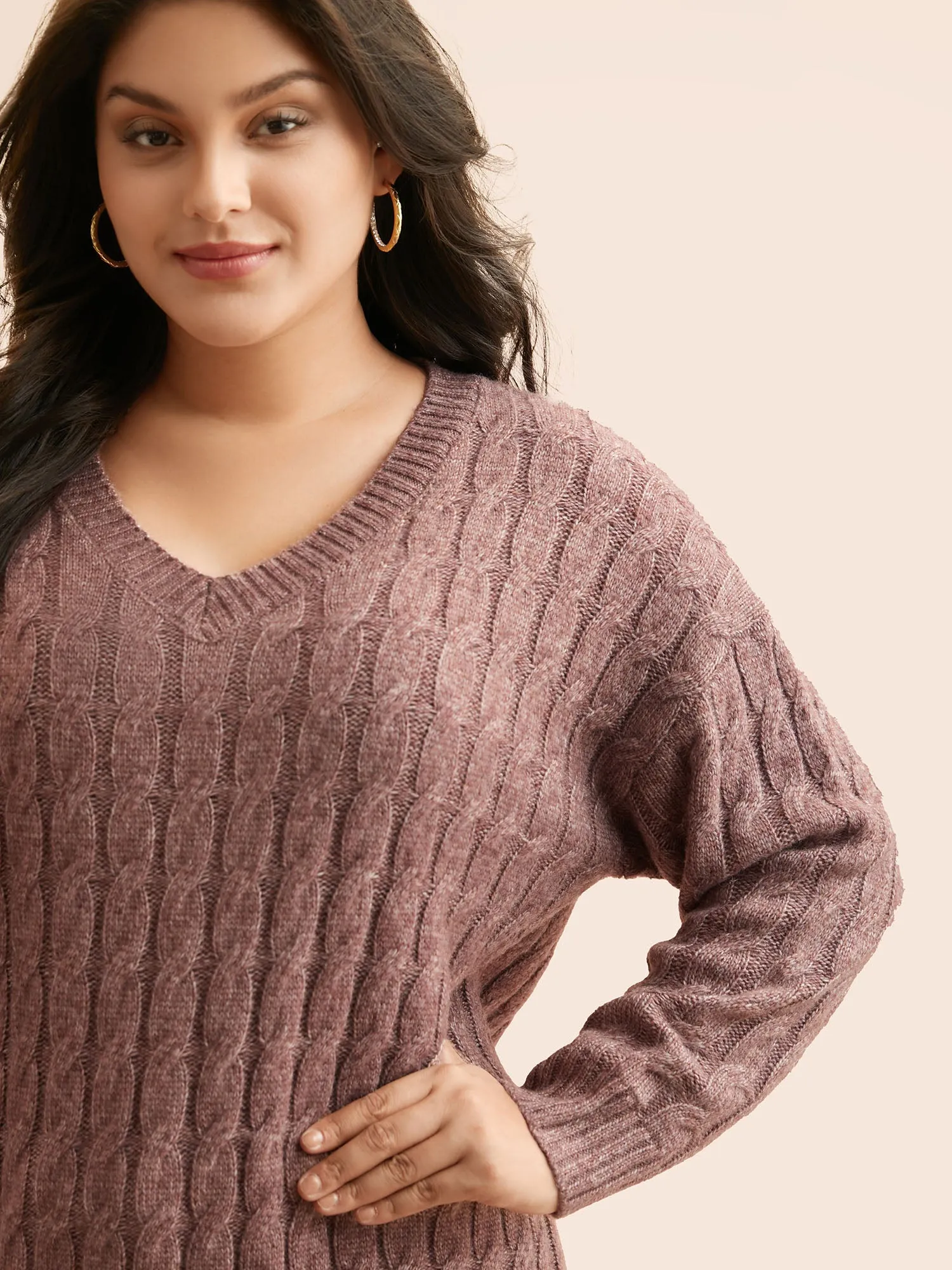 Heather Texture Cable Knit Pullover