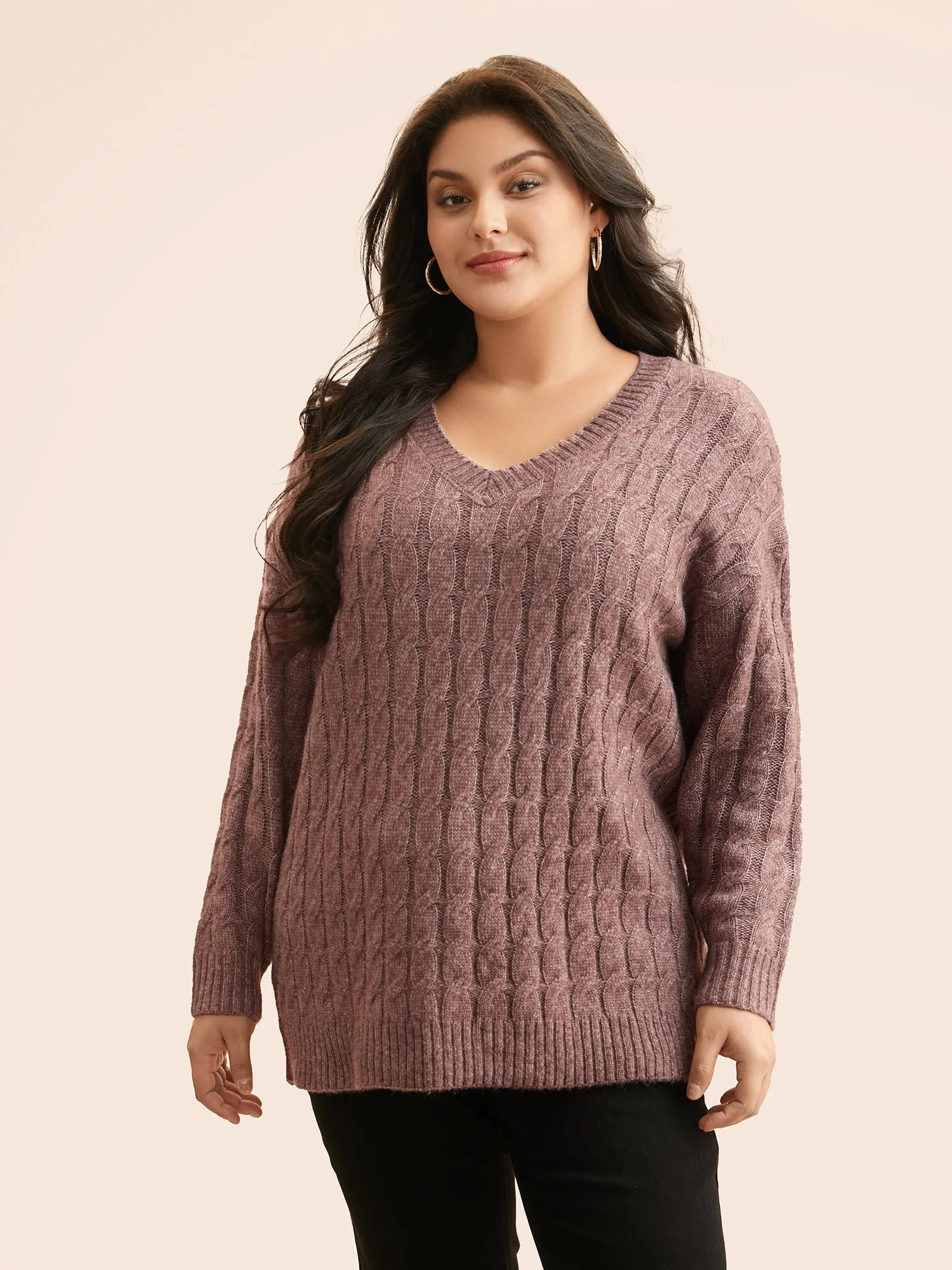 Heather Texture Cable Knit Pullover