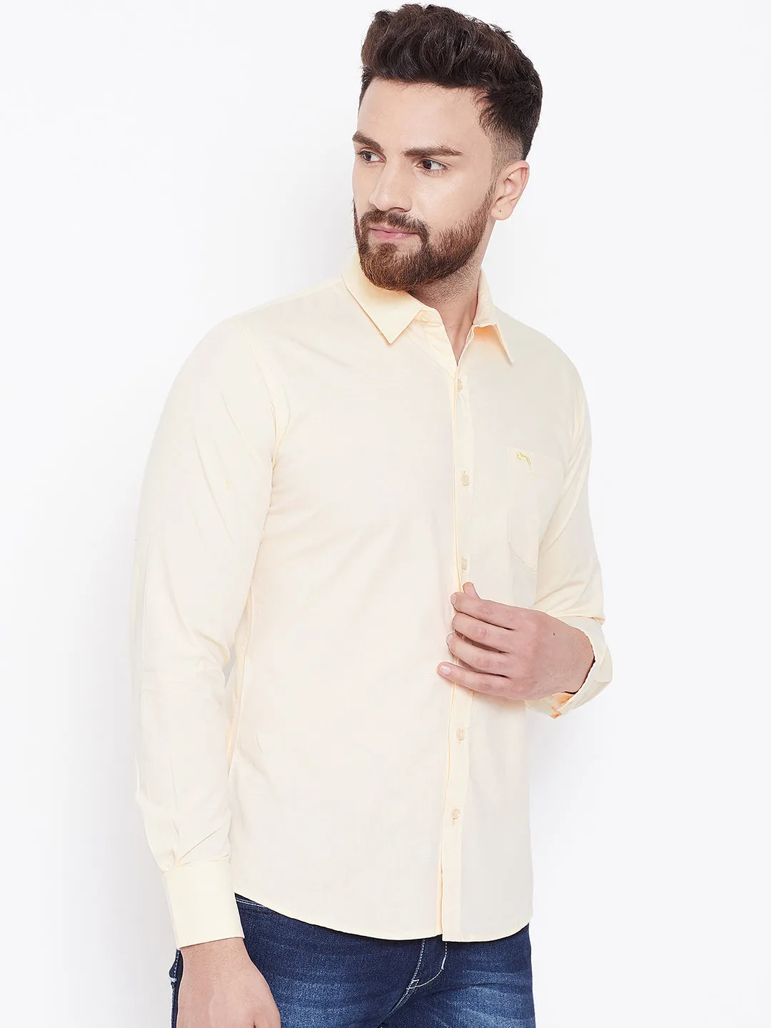 JUMP USA Men Cream Solid Slim Fit Casual Shirts