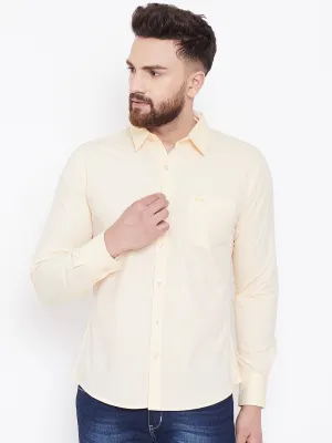 JUMP USA Men Cream Solid Slim Fit Casual Shirts