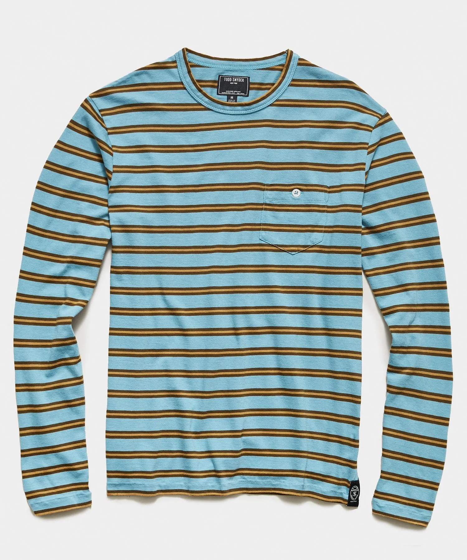 Long Sleeve Grant Stripe Pocket Tee in Blue and Gold