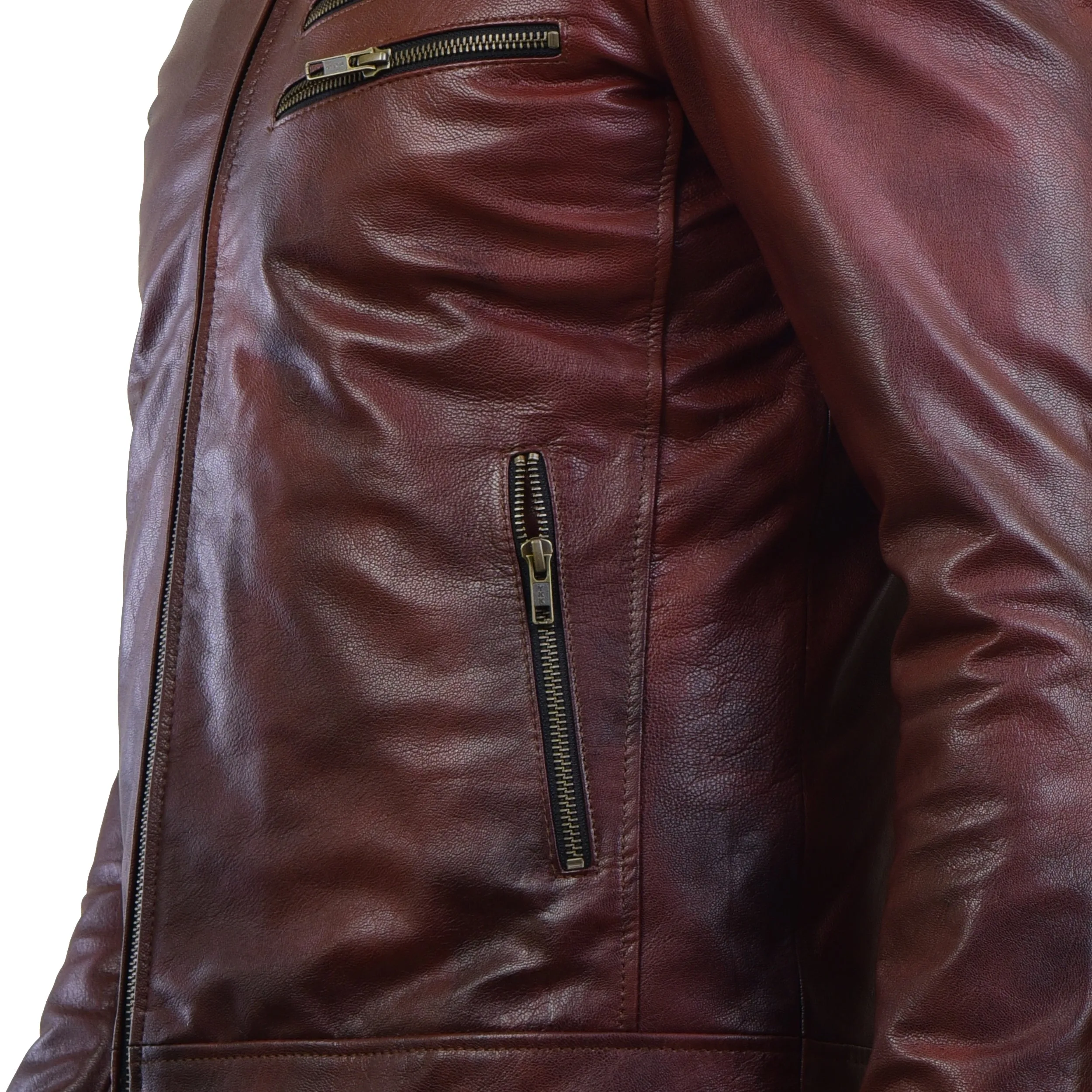 MENS LEATHER HOODED JACKET 410145(2 TONE)