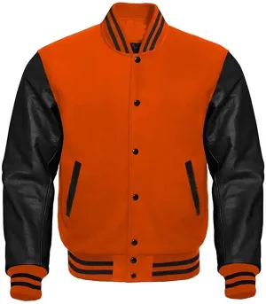 Mens Orange And Black Varsity Jacket