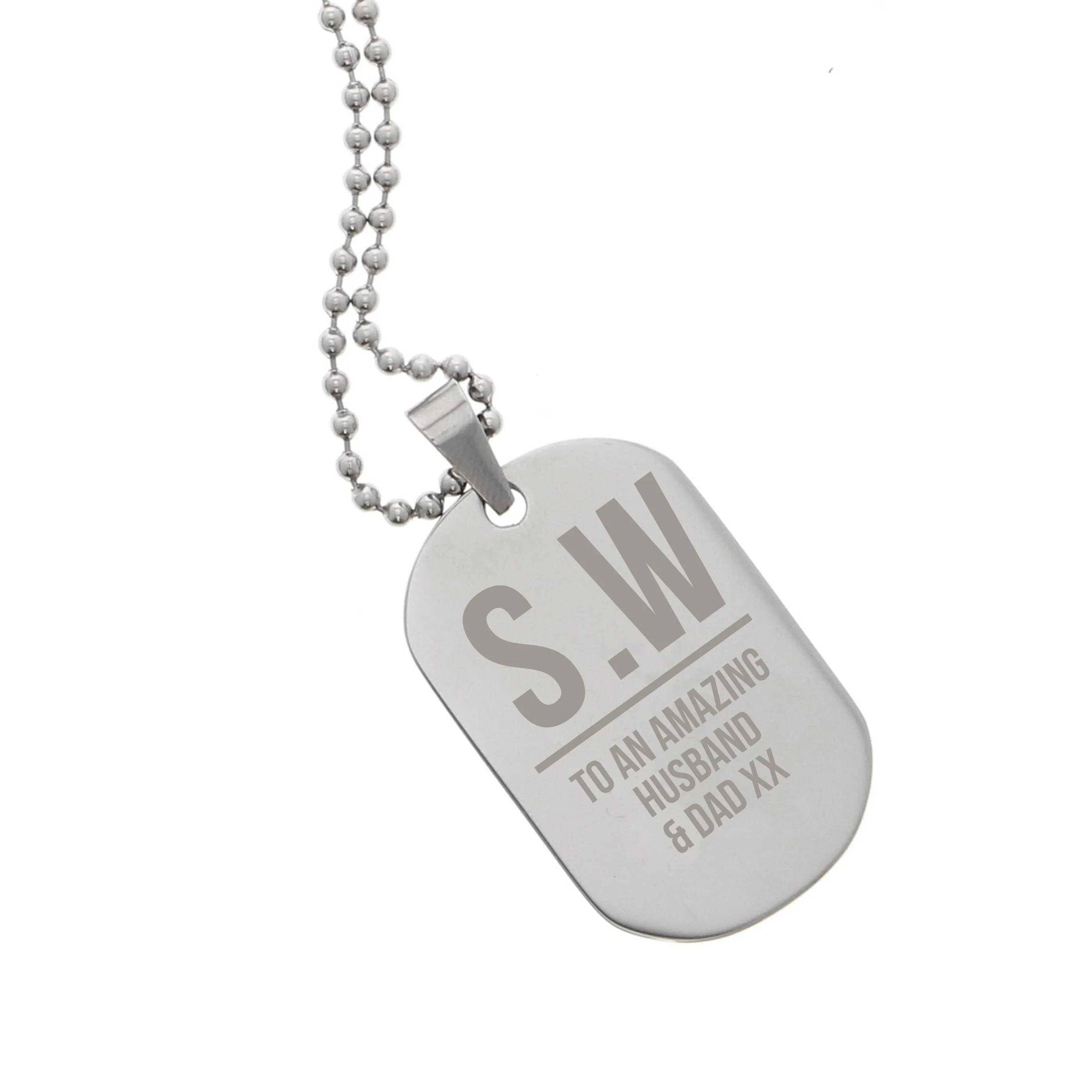 Personalised Initials Stainless Steel Dog Tag Necklace