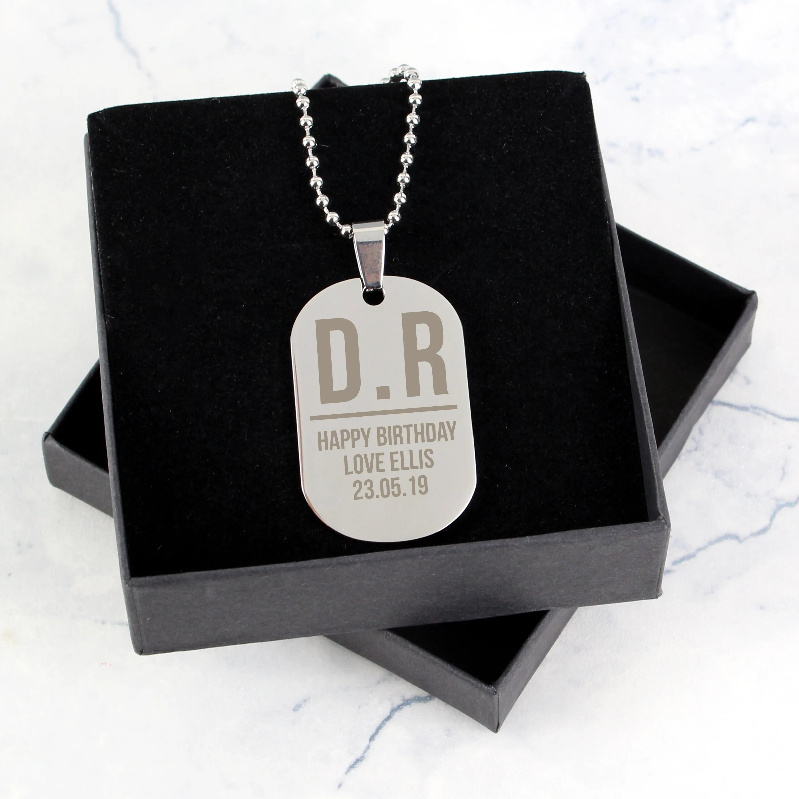 Personalised Initials Stainless Steel Dog Tag Necklace