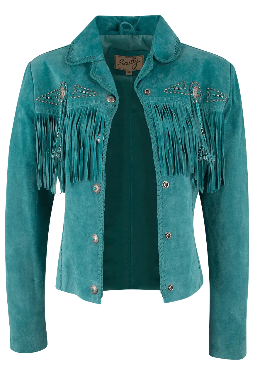 Scully Fawn Fringe Jacket - Turquoise