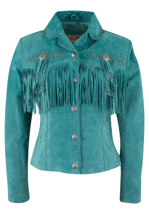 Scully Fawn Fringe Jacket - Turquoise